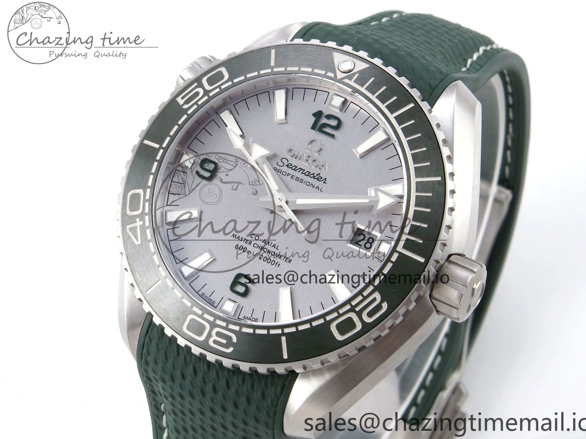 0513 Planet Ocean 43.5mm SS VSF 1:1 Best Edition Green Bezel White Dial on Green Rubber Strap A8900 Super Clone Unisex 7713